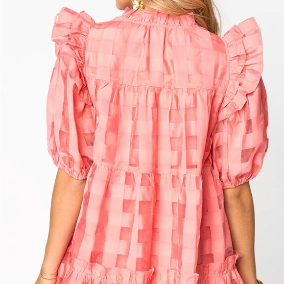 Buddy Love Coral Checkered Mini Dress - Picture 2 of 4